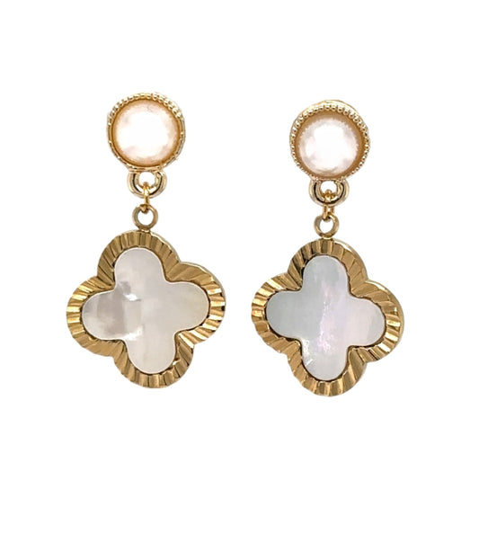 pearl studs with Large Clover Shell Charms