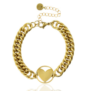 thick gold chain bracelet with heart charn