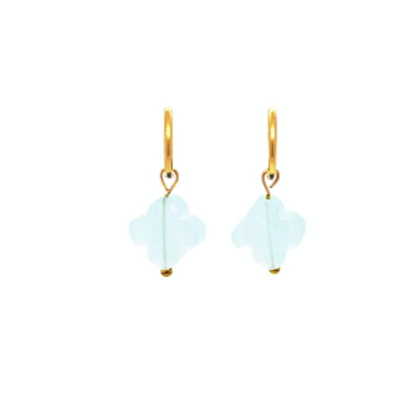 Gold Hoop with light blue glass clover charm