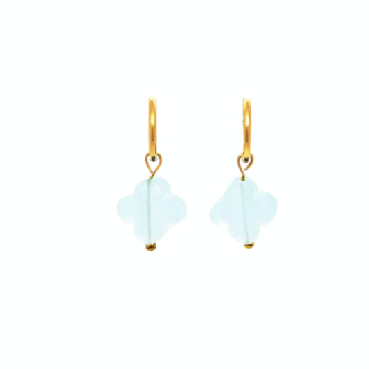 Gold Hoop with light blue glass clover charm