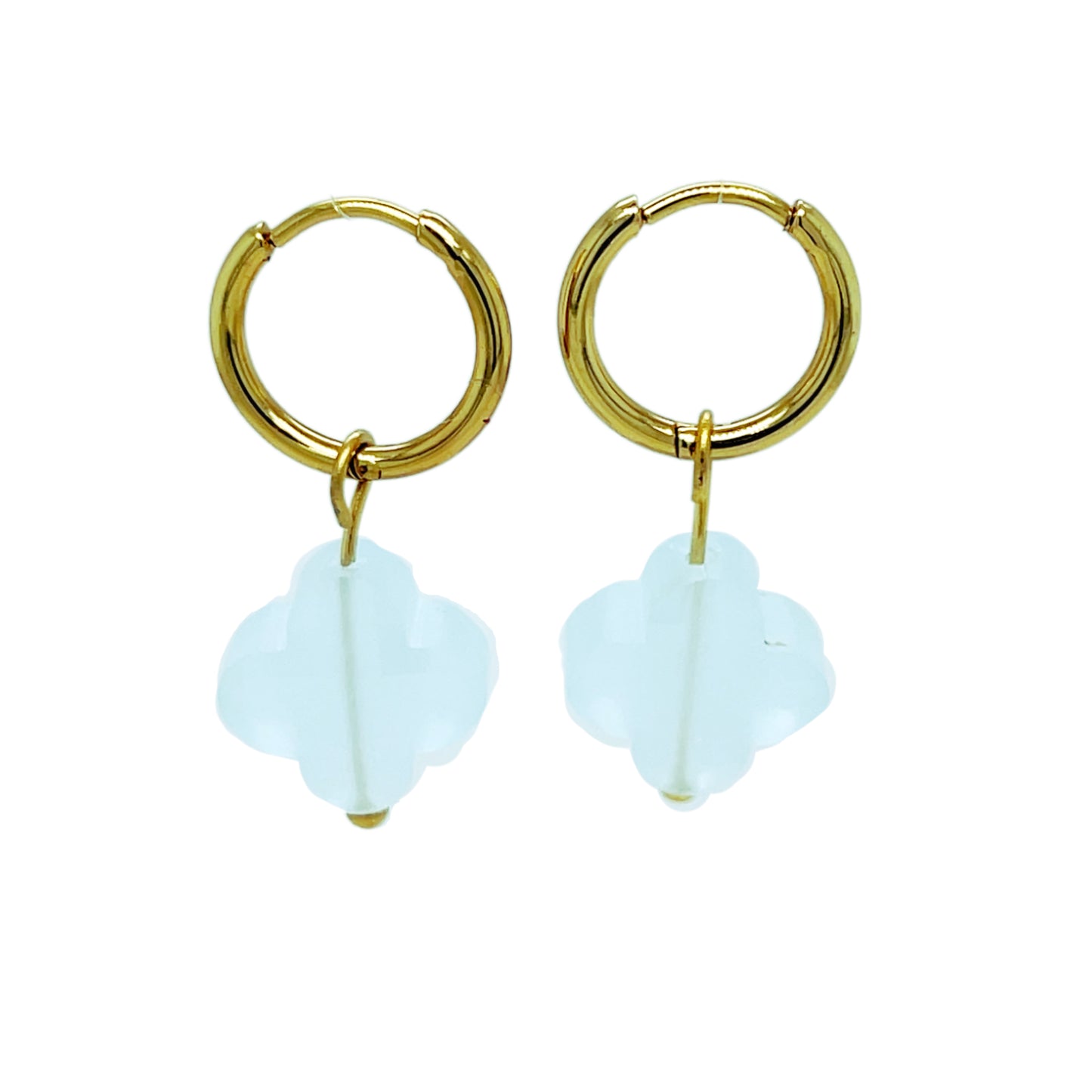 Gold Hoop with light blue glass clover charm