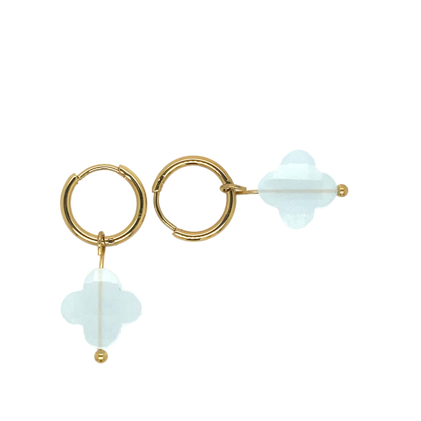 Gold Hoop with light blue glass clover charm