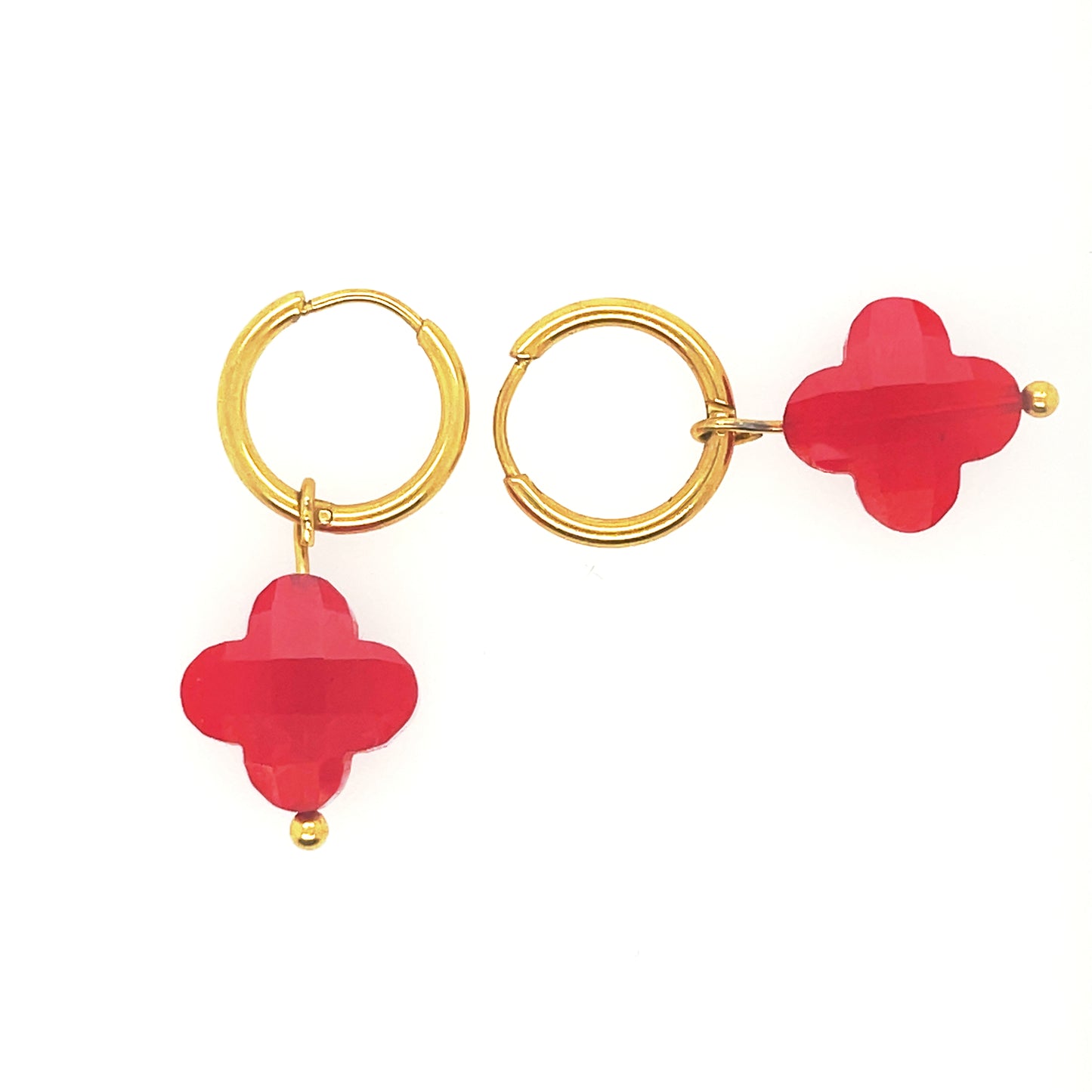 Gold Hoop with Siam Red Clover Charm