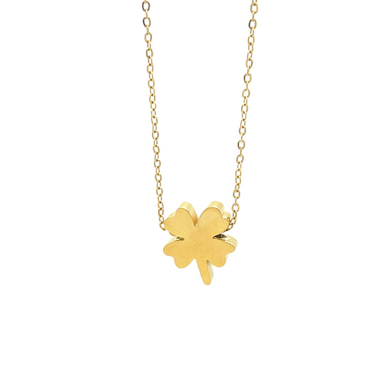 Delicate gold chain necklace with one clover flat charm in gold