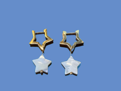 Star shaped gold hoop earrings with star shaped mother of pearl charms